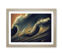 Shimmering Ocean Wave Framed Print | A4 Oak Framed Wall Art | Ready to Hang | Modern Nautical Picture | Living Room Bedroom Lounge Office