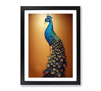 Shimmering Peacock Framed Print | A4 Black Framed Wall Art | Ready to Hang | Modern Animal Picture | Living Room Bedroom Lounge Office
