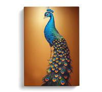 Shimmering Peacock Peach, Peach, Black Canvas Print | Gallery Wrapped 30mm Frame Wall Art | 30x20 inches | Ready to Hang | Contemporary Still Life Picture | Living Room Bedroom Lounge Office