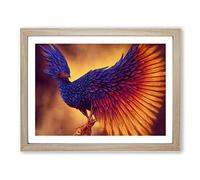 Shimmering Phoenix Bird Framed Print | A3 Oak Framed Wall Art | Ready to Hang | Modern Nature Picture | Living Room Bedroom Lounge Office