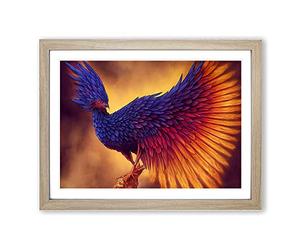Shimmering Phoenix Bird Framed Print | A3 Oak Framed Wall Art | Ready to Hang | Modern Nature Picture | Living Room Bedroom Lounge Office