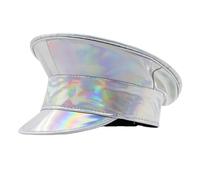 Shimmering PU Leather Marine Hat For Women Cosplay Party Flat Top Captain Caps For Stage Show Bachelorettes Party Theme Costume Hat