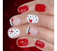Shimmering Red Glossy French Tip Presses on Nails 24PCS Short Square Fake for Daily Use Valentines Day French Tip Presses on
