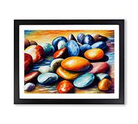 Shimmering River Pebbles Vol.1 Framed Print | A3 Black Framed Wall Art | Ready to Hang | Modern Landscape Picture | Living Room Bedroom Lounge Office