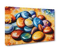 Shimmering River Pebbles Vol.2 Canvas Print | Gallery Wrapped 30mm Frame Wall Art | 30x20 inches | Ready to Hang | Contemporary Landscape Picture | Living Room Bedroom Lounge Office
