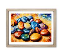 Shimmering River Pebbles Vol.2 Framed Print | A2 Oak Framed Wall Art | Ready to Hang | Modern Landscape Picture | Living Room Bedroom Lounge Office