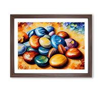 Shimmering River Pebbles Vol.2 Framed Print | A2 Walnut Framed Wall Art | Ready to Hang | Modern Landscape Picture | Living Room Bedroom Lounge Office