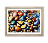Shimmering River Pebbles Vol.3 Framed Print | A2 Oak Framed Wall Art | Ready to Hang | Modern Landscape Picture | Living Room Bedroom Lounge Office