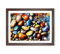 Shimmering River Pebbles Vol.3 Framed Print | A4 Walnut Framed Wall Art | Ready to Hang | Modern Landscape Picture | Living Room Bedroom Lounge Office