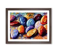 Shimmering River Pebbles Vol.5 Framed Print | A2 Walnut Framed Wall Art | Ready to Hang | Modern Landscape Picture | Living Room Bedroom Lounge Office