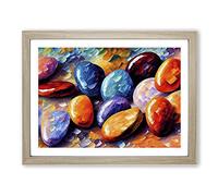 Shimmering River Pebbles Vol.5 Framed Print | A4 Oak Framed Wall Art | Ready to Hang | Modern Landscape Picture | Living Room Bedroom Lounge Office