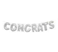 Shimmering Silver Congrats Letter Foil Balloon Banner Kit (35cm) 1 Set - Perfect for Parties and Events, 14"
