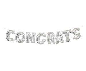 Shimmering Silver Congrats Letter Foil Balloon Banner Kit (35cm) 1 Set - Perfect for Parties and Events, 14"