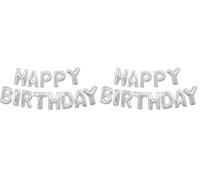 Shimmering Silver Happy Birthday Letter Foil Balloon Banner Kit (35cm) 1 Set - Perfect for Parties and Events (Pack of 2)