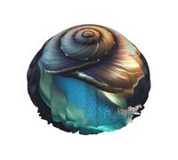Shimmering Snail Shower Cap Reusable Waterproof Shower Bonnet for Women Men Elastic Band Bath Hair Hat Double Layered Washable Bath Cap for All Hairstyles, Travel-Friendly