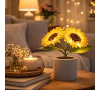 Shimmering Sunflower Lamp, 3-Level Touch Dimming USB Rechargeable LED Sunflower Lamp Table,Simulation Flower Mood Light with Ceramic Vase for Bedroom Decor and Festival Gifts