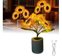 Shimmering Sunflower Lamp, Dimming Sunflower Night Light,2 Level Adjustable Light,USB Rechargeable 3D Artificial Flower Table Lamp for Bedroom,LED Lamp Gift for Mom Wife Girlfriend Friend (3 Flowers)