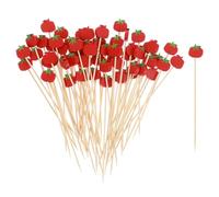 Shimmeroo 100PCS Cocktail Sticks Wooden, Christmas Decorative Bamboo Skewers Tomato Bamboo Cocktail Sticks for Party Fruit Appetizer Picks Christmas Thanksgiving Drink Garnish Food Decor