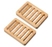 Shimmeroo 2 Pack Wooden Soap Dish, Self Draining Natural Bamboo Bar Soap Holder for Bathroom, Shower Bath Tub, Kitchen Sponges, Easy Dry Extend Soaps Life