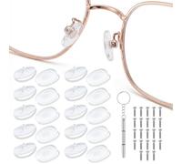 Shimmeroo 20Pcs Silicone Glasses Nose Pads - Soft Anti-Slip Screw-in Nose Pads D-Shaped Eyeglass Grips Fit for Optical Sunglasses with Screws & 3-in-1 Screwdriver(Clear)