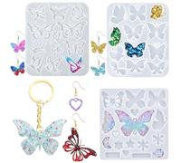 Shimmeroo 3Pcs Butterfly Resin Moulds Silicone,Resin Keychain Molds Silicone Butterfly Molds for Crafts Mold Making Kit for DIY Craft Keychains Necklace Pendant