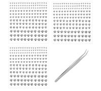 Shimmeroo 495 PCS Silver Face Gems, 3 Sheets Non-piercing Fake Piercing Stickers with Tweezers - Adhesive Studs for Nose, Lip, Eyebrow, Belly | Y2k Punk Cosplay Accessories for Women & Men