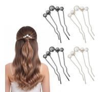 Shimmeroo 4Pcs French Hair Pins for Women,Pearl Hair Pins for Buns U Shaped for Wedding Brides Bridesmaid Party Holiday Daily(Gold,Black)