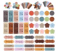 Shimmeroo 50Pcs Handmade Made with Love Labels,Clothing Sewing Labels,Crochet Leather Tags for Handmade Items for Clothes Bags DIY Crafts Hats Clothing Purses(5 Styles)