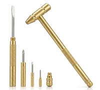 Shimmeroo 6 in 1 Small Hammer, Metal Mini Hammer, Portable Multitool Hammers with Flat/Phillips Head Screwdriver and Claw-Hammer, Multifunctional Hand Tools for Watchmaker Jewelers, Gold