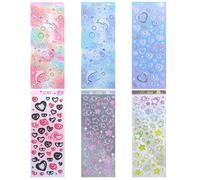 Shimmeroo 6Sheets Bubble Stickers-Cute Korean Deco Stickers Star Heart Photocard Sticker Adhesive Aesthetic Sticker for Scrapbook,Journaling,Photo,Card