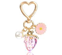 Shimmeroo Cute Bag Charms for Women,Kawaii Strawberry Keychain Purse Charm with Pearl,Daisy,Fruit-Bag Charms for Handbags and Purse,Car
