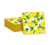 Shimmerz 100 Pieces Napkins, Lemon Pattern Paper Napkins Disposable for Garden Party, Country Picnic or Mediterranean Outdoor Dinner, 33 x 33 cm 2-Ply Soft with Lemon Design