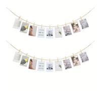 Shimmerz 2-Piece Boho Wall Garland with Wooden Beads and 10 Clips, Photo Frame Collage for Polaroids, Bedroom Decoration Flat Teen Gift Christmas