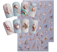Shimmerz 2 Sheets 5D Relief Marine Life Nail Decal Gold Shell Starfish Ocean Creature Summer Nail Design Sticker Self-Adhesive Nail Decoration