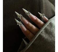 Shimmerz 24 Pcs Almond Pointed Long Full Cover Acrylic Almond French False Nails with Patterns Artificial False Nails