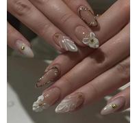 Shimmerz 24 Piece 3D Gold Curved Line Nail Stickers French Tip False Nails with Floral Shell Patterns Gloss Stickers Nails