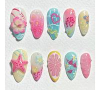 Shimmerz 24 Piece Medium Almond False Nails with 3D Floral Fruit Slice Design Summer Reusable Fake Nail Set