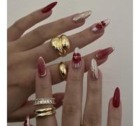 Shimmerz 24 Pieces 3D Gold Curve Line Stickers Nails French Tip False Nails with Floral Patterns Gloss Stickers Nails for Women and Girls