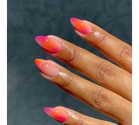 Shimmerz 24 Pieces Almond Press On Nails, Ombre Pink Orange, Acrylic Artificial Glossy Full Cover, Adhesive Nails for Women & Girls