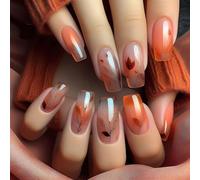 Shimmerz 24 Pieces Gradient Ballet Shape Maple Leaf Design Coffin Nails Full Cover Artificial Stick On Nails Glossy Acrylic Nail Set for Women