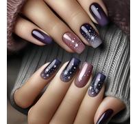 Shimmerz 24 Pieces Purple Starry Sky False Nails with White Star Designs Glossy Full Coverage Adhesive Nails for Women Girls