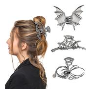 Shimmerz 3 Piece Halloween Spider Web Bat Hair Clips Hair Styling Accessories for Women Girls, Gothic Black Metal with Beads Creepy Large Medium Size