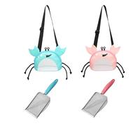 Shimmerz 4PCS Beach Toy Set, Cute Beach Bag in the Shape of a Crab with Adjustable Strap Beach Bag and Sand Filter Scoop（Blue-Pink Crab）