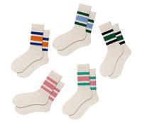 Shimmerz 5 Pairs of Retro Striped Long Socks with Seamless Toe for Men and Women, Slouchy, Scrunched, Casual Comfortable (Light Cream)