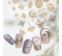 Shimmerz 5D Gold Relief Nail Stickers Self-Adhesive Snake Moon and Star Decals Embossed Nail Art Accessories for DIY Manicure and Salon Design