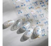 Shimmerz 5D Relief Bow Nail Stickers Blue Bow Nail Art Stickers Self-Adhesive Rabbit Nail Decals Bowknot Nail Stickers Crystal Design
