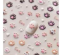 Shimmerz 5D Self-Adhesive Nail Art Stickers: Cute Cat, Colorful Embossed Paw & Star Letter Designs