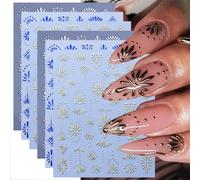 Shimmerz 6 Sheets Bohemian Style Nail Stickers for Nail Art, Gold 3D Self-Adhesive Silver Bohemian Designs Nail Decals, Retro Blue Nail Decorations for Women