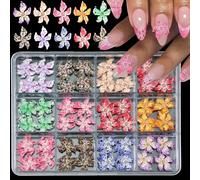 Shimmerz 96 Piece 3D Nail Charms for Nail Design 10 Colours Nail Rhinestone Design DIY Adjustable Chic Acrylic Soft Lily Flower Charms for 3D Flower Nail Jewels