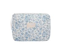 Shimmerz Blue Flowers Makeup Bag, Large Cosmetic Bag for Women and Girls, Cute Cotton Makeup Pouch, Crocheted Makeup Bags